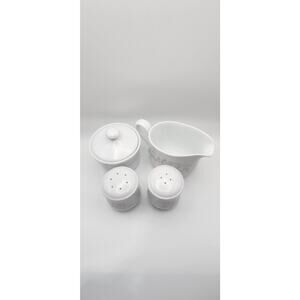 Vintage Corning Pink Trio – Gravy Boat/Creamer, Sugar Bowl w/ Lid, Salt & Pepper